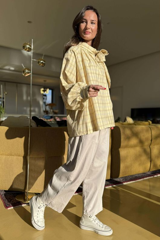 Ophelia Plaid Tie Neck Blouse Lemonade